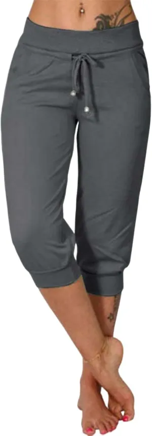 uSecee Womens Capri Sweatpants Drawstring Waist Cropped Yoga Joggers Casual Loose Lounge Pants Palazzo Trousers with Pockets