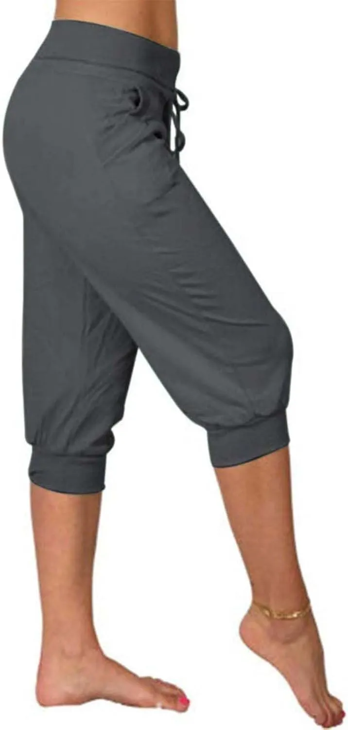 uSecee Womens Capri Sweatpants Drawstring Waist Cropped Yoga Joggers Casual Loose Lounge Pants Palazzo Trousers with Pockets