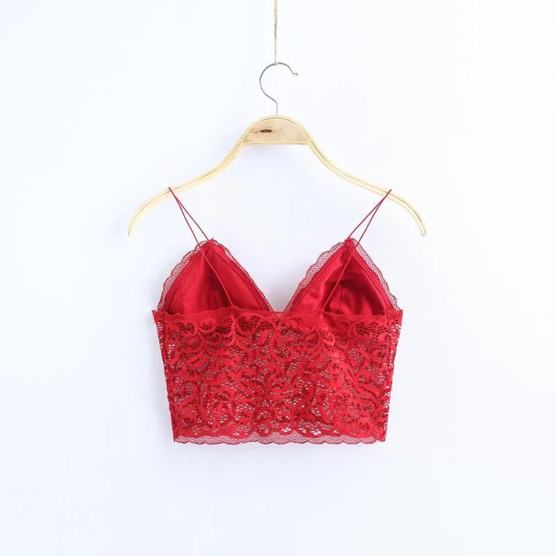 V Neck lace trim cami crop top camisoles tanks tops
