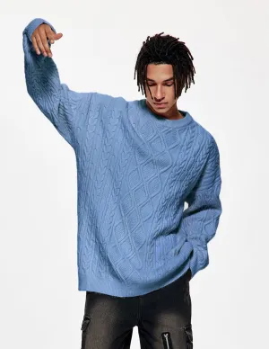 Vamtac Oversized Cable Knit Sweaters Long Sleeve Knitted Casual Pullover Solid Vintage Unisex Crewneck Loose Top