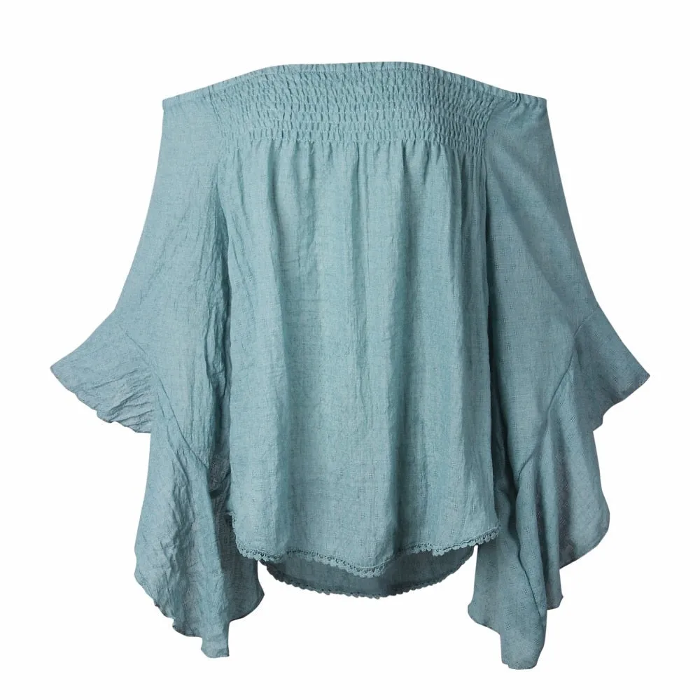 VenusFox Ruffles Off Shoulder Casual Boho Blouses