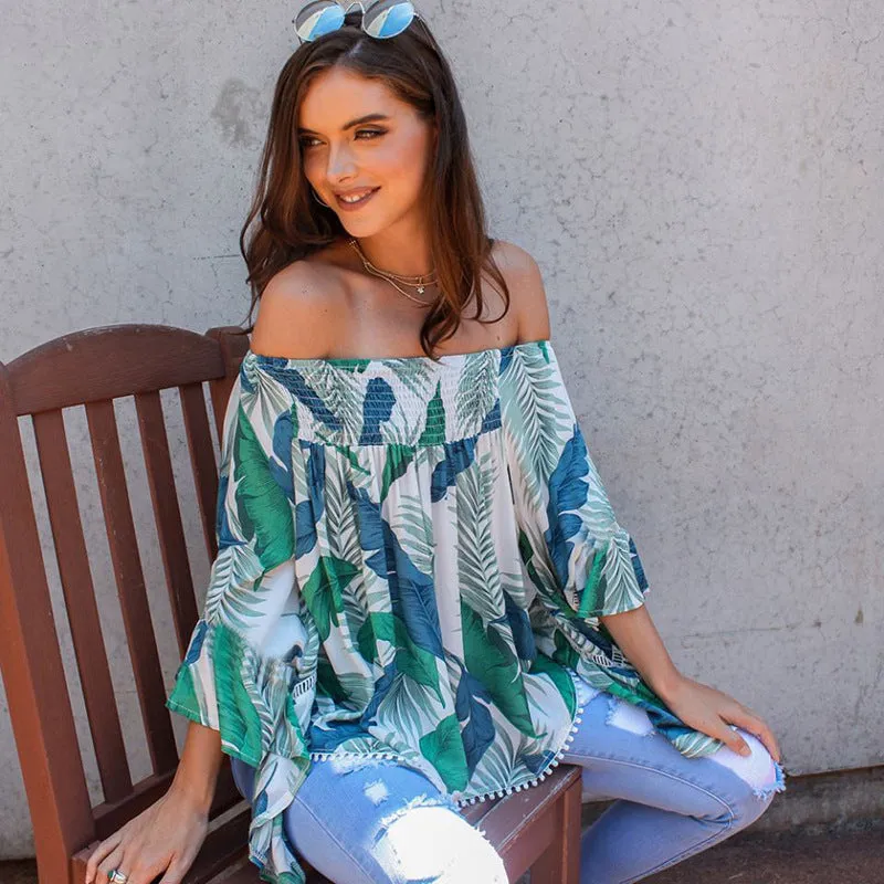VenusFox Ruffles Off Shoulder Casual Boho Blouses