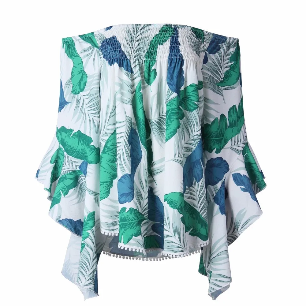 VenusFox Ruffles Off Shoulder Casual Boho Blouses