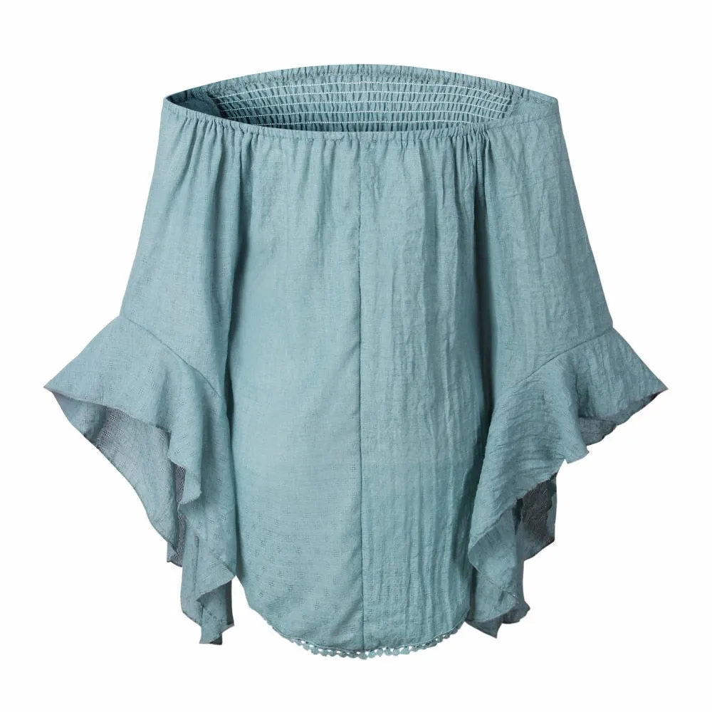 VenusFox Ruffles Off Shoulder Casual Boho Blouses