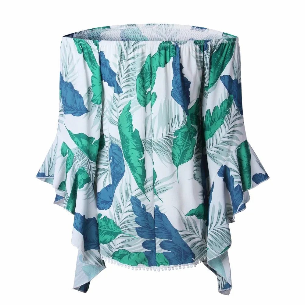 VenusFox Ruffles Off Shoulder Casual Boho Blouses