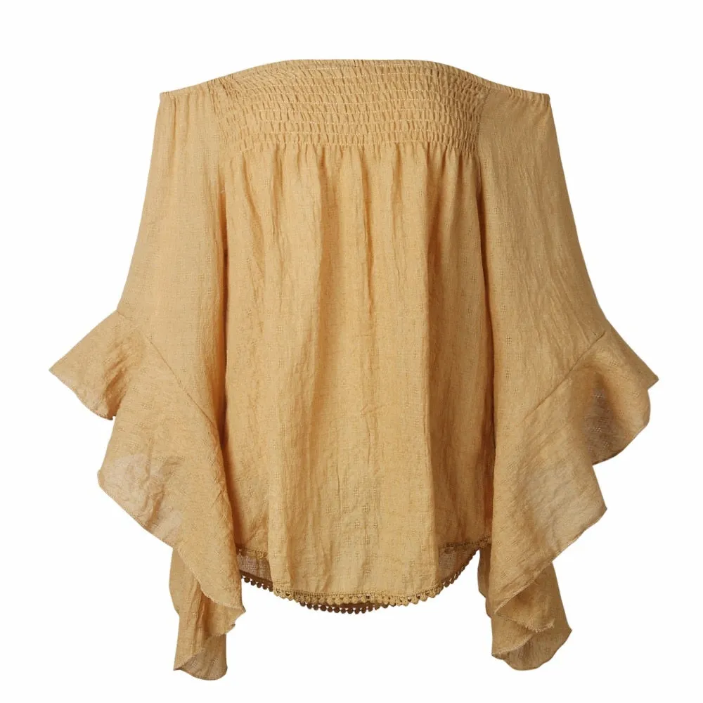 VenusFox Ruffles Off Shoulder Casual Boho Blouses