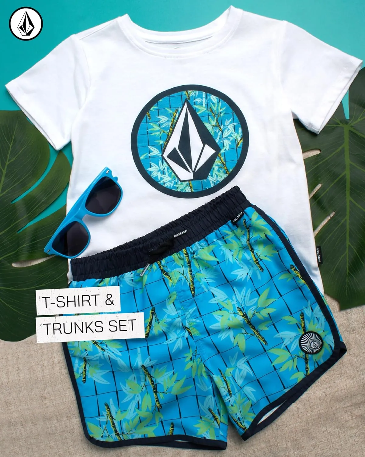Volcom Baby Boys Swim Set - 2 Piece Short Sleeve Swim Shirt Graphic Tees & Board Shorts - Infant Toddler Little Boys Swimsuit