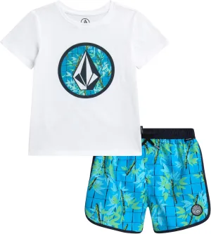 Volcom Baby Boys Swim Set - 2 Piece Short Sleeve Swim Shirt Graphic Tees & Board Shorts - Infant Toddler Little Boys Swimsuit