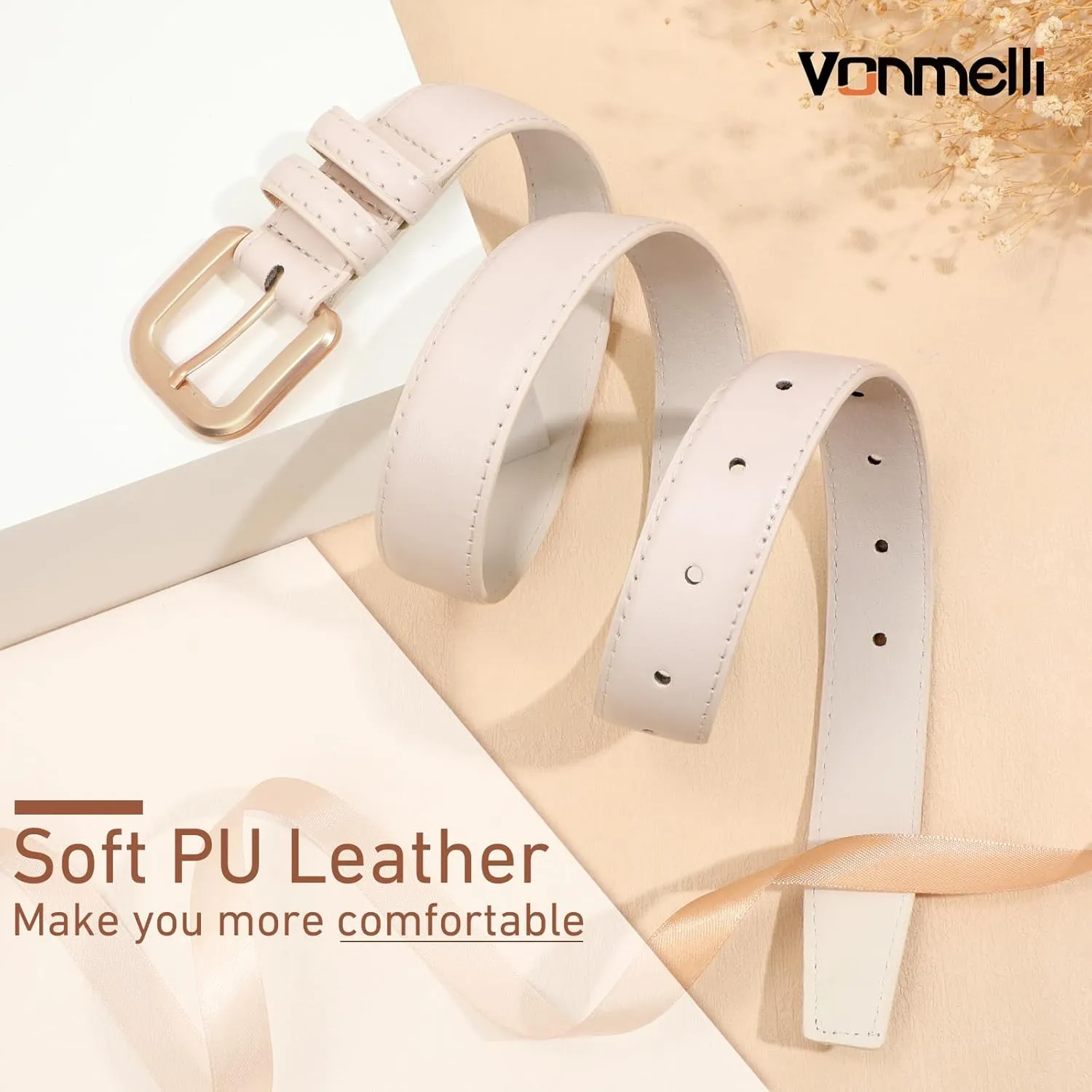 VONMELLI Leather Belts for Women Fashion Wasit Ladies Belt for Jeans Pants Dresses with Pin Buckle