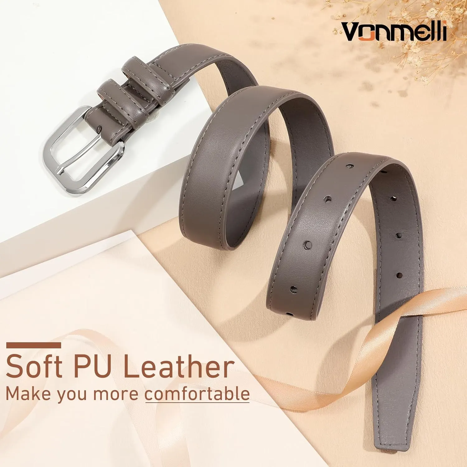 VONMELLI Leather Belts for Women Fashion Wasit Ladies Belt for Jeans Pants Dresses with Pin Buckle