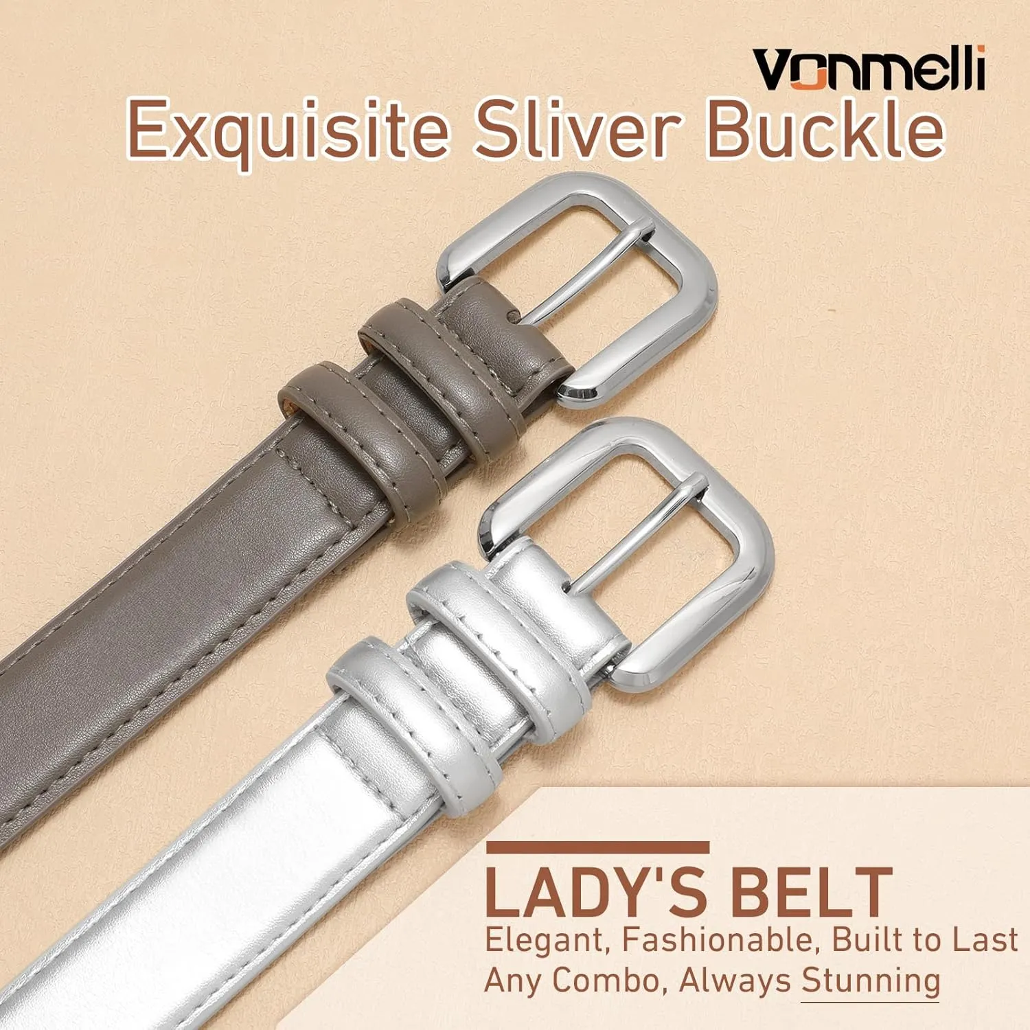 VONMELLI Leather Belts for Women Fashion Wasit Ladies Belt for Jeans Pants Dresses with Pin Buckle