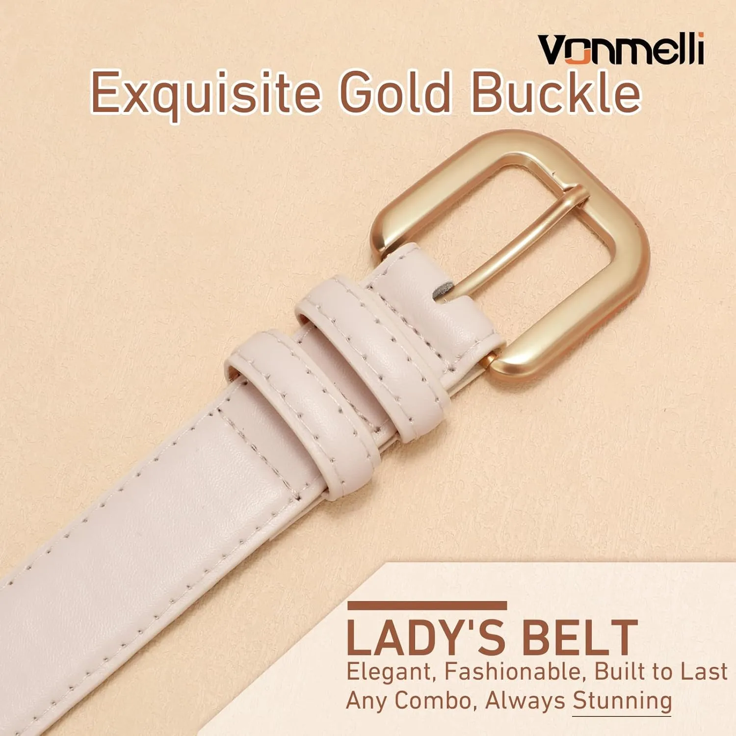 VONMELLI Leather Belts for Women Fashion Wasit Ladies Belt for Jeans Pants Dresses with Pin Buckle