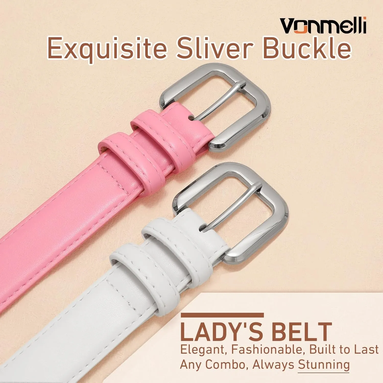 VONMELLI Leather Belts for Women Fashion Wasit Ladies Belt for Jeans Pants Dresses with Pin Buckle