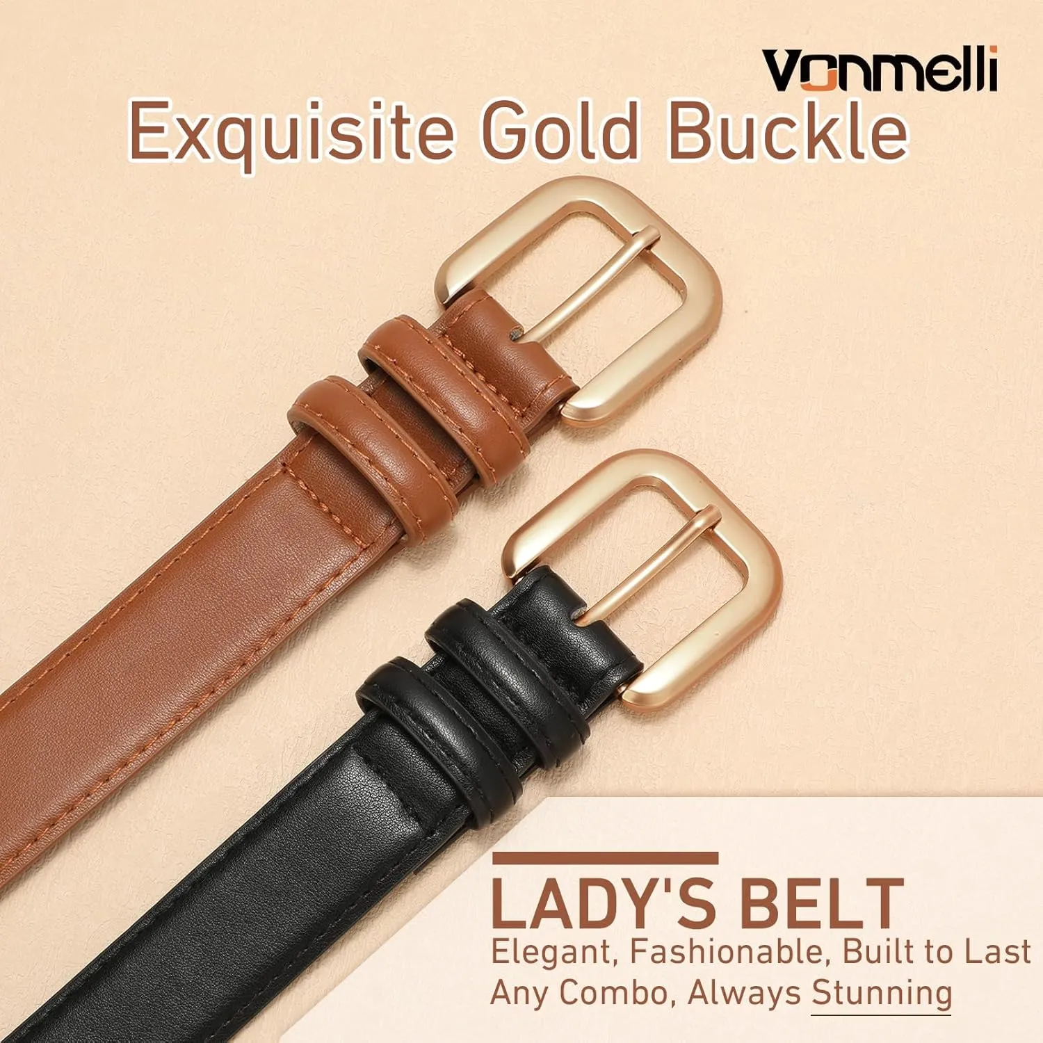 VONMELLI Leather Belts for Women Fashion Wasit Ladies Belt for Jeans Pants Dresses with Pin Buckle