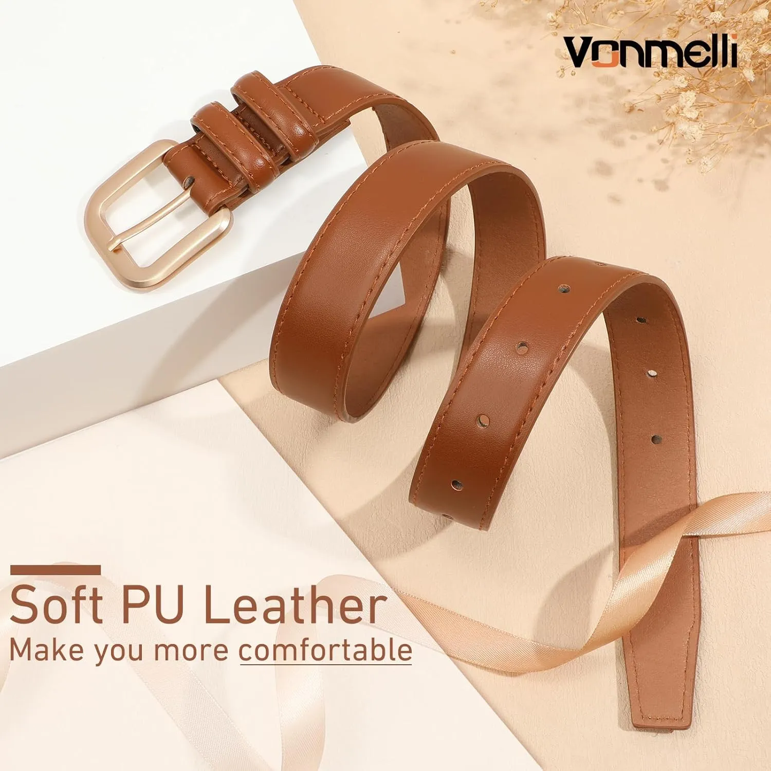VONMELLI Leather Belts for Women Fashion Wasit Ladies Belt for Jeans Pants Dresses with Pin Buckle