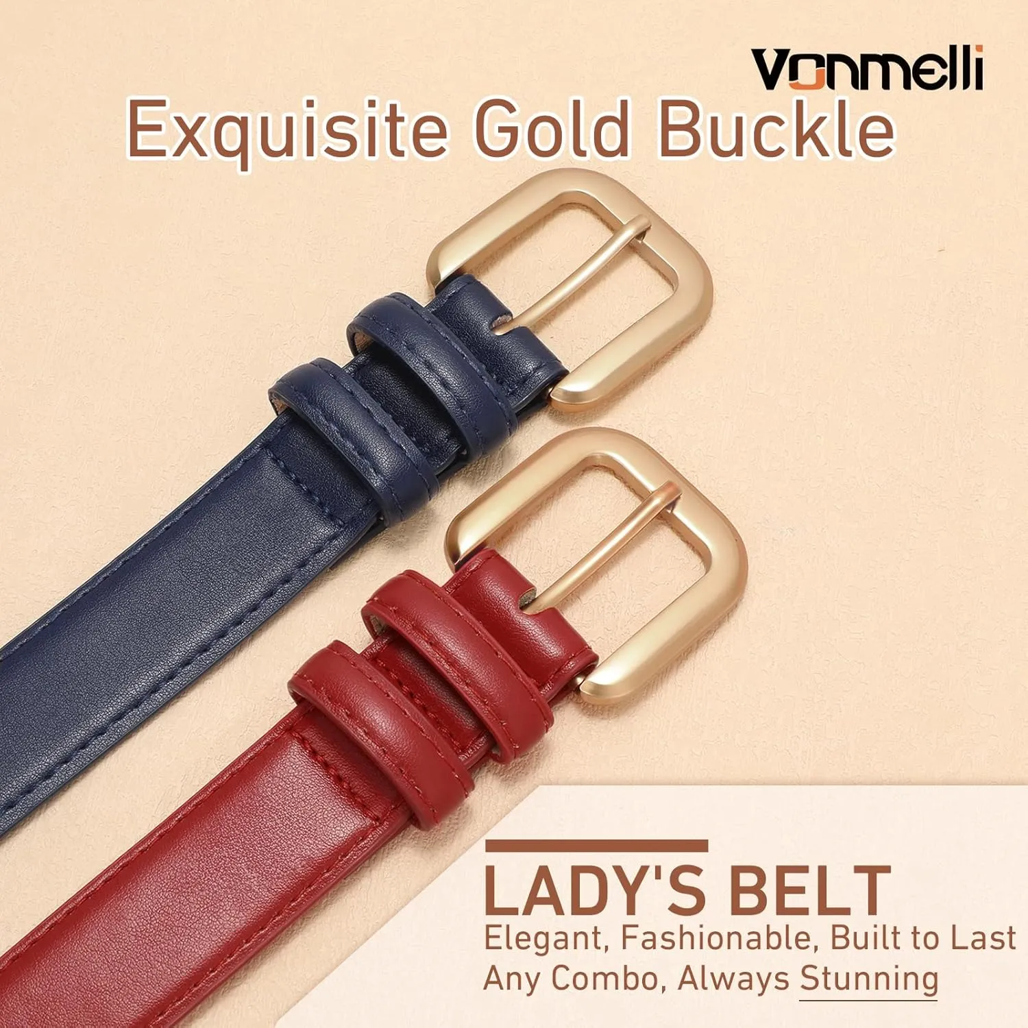 VONMELLI Leather Belts for Women Fashion Wasit Ladies Belt for Jeans Pants Dresses with Pin Buckle