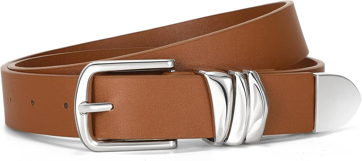 VONMELLI Women's Belt for Jeans Dress Leather Belt for Women Fashion Waist Ladies Belt with Sliver Buckle