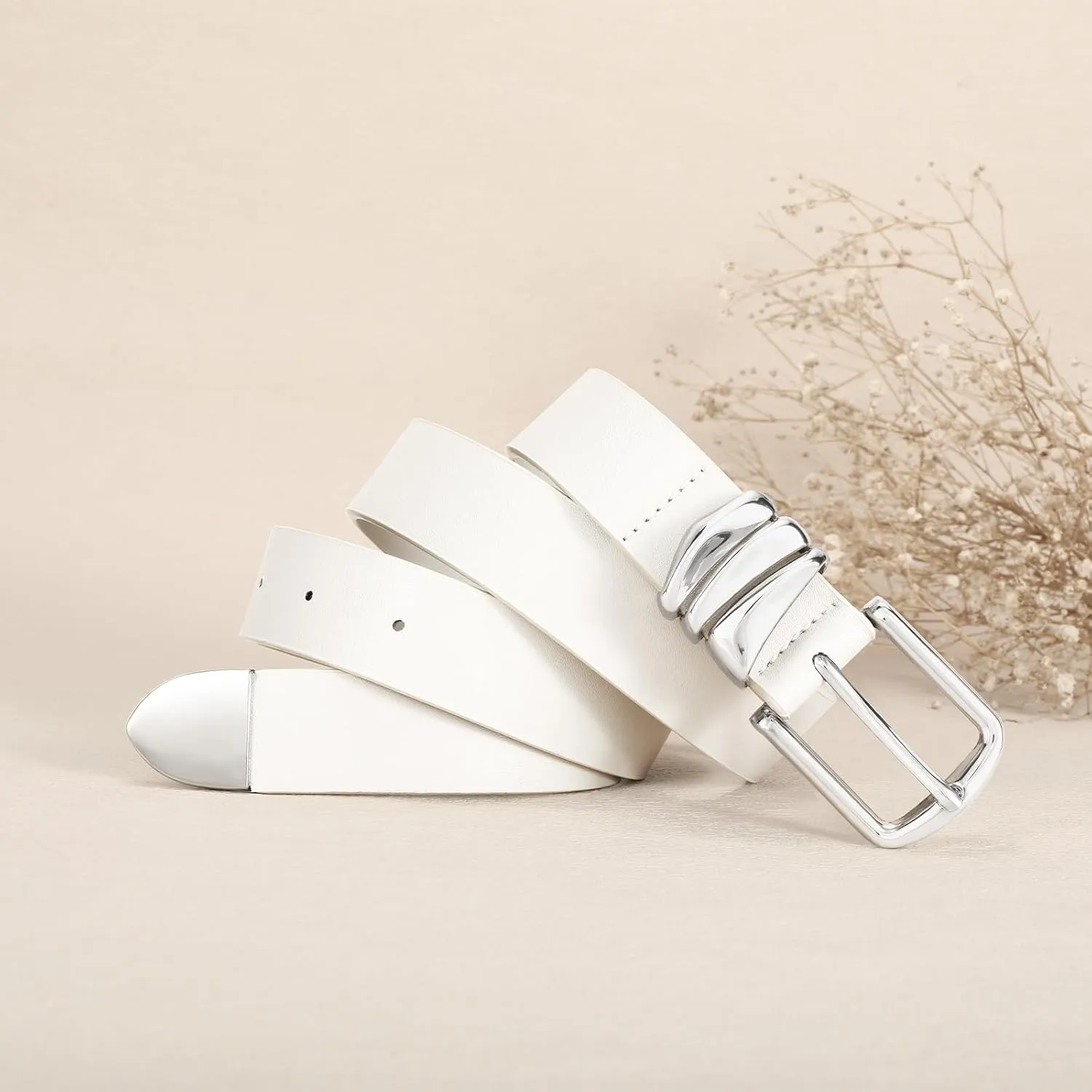 VONMELLI Women's Belt for Jeans Dress Leather Belt for Women Fashion Waist Ladies Belt with Sliver Buckle