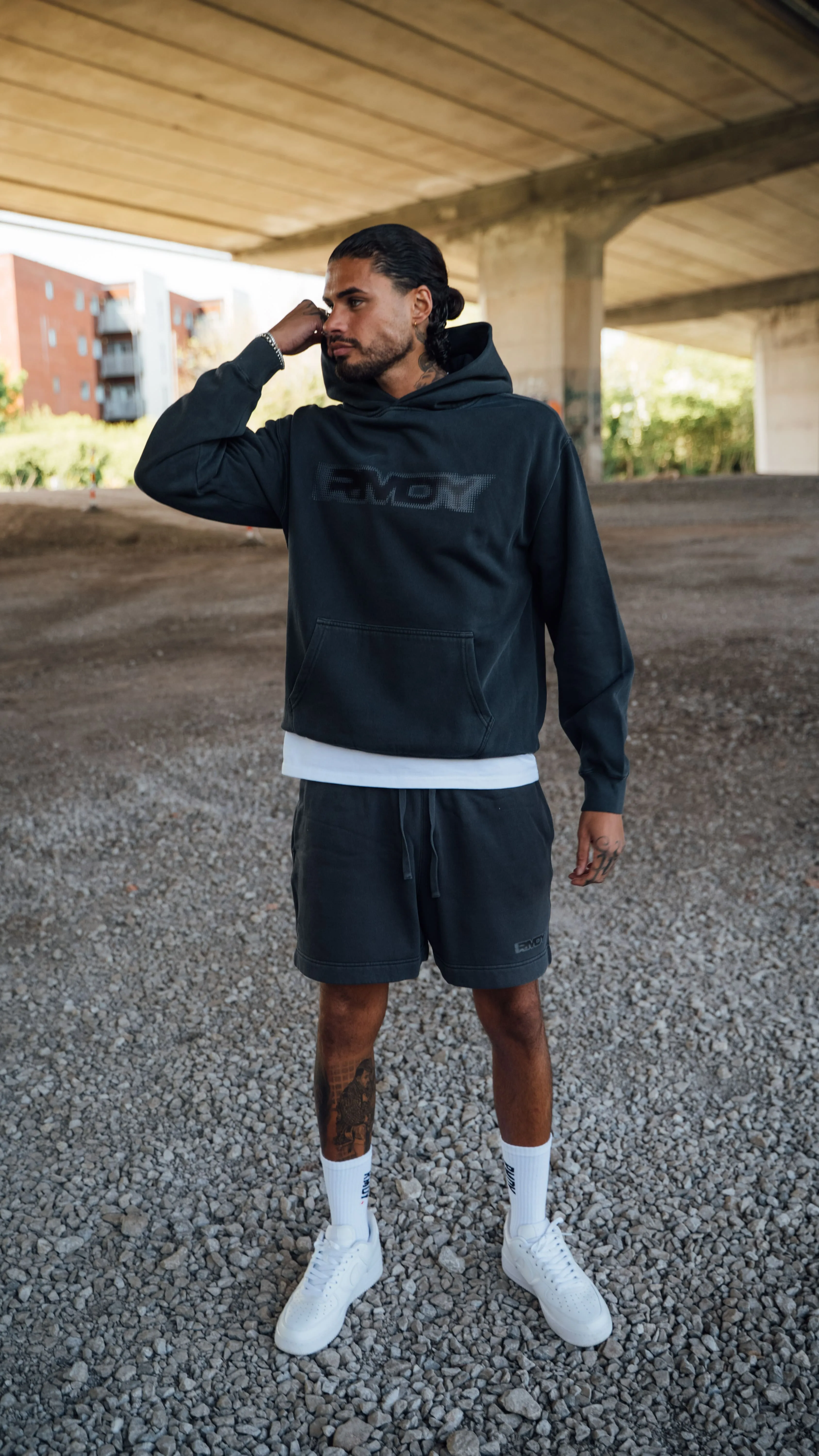 Washed Black Blurred Jogger Shorts