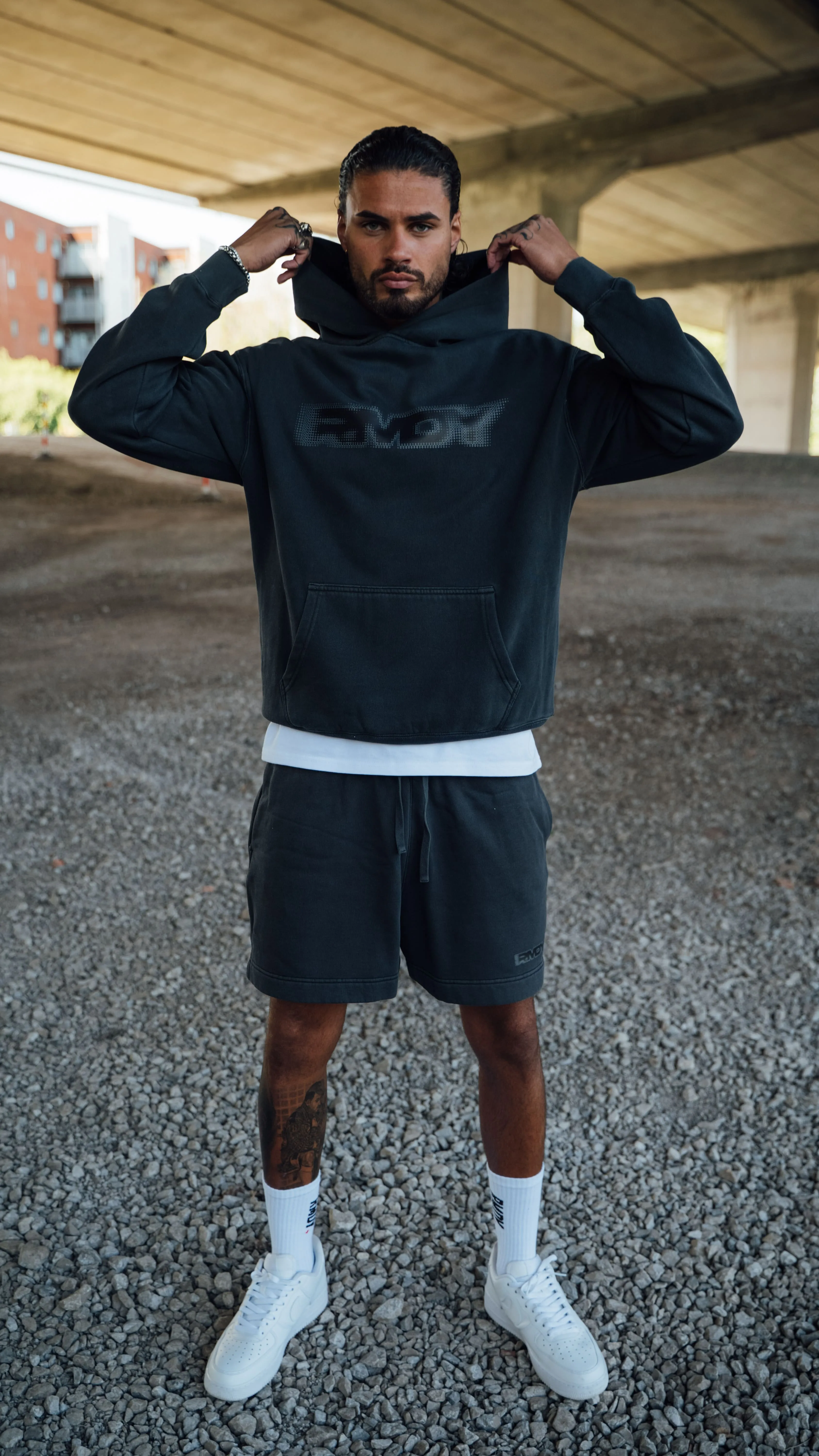 Washed Black Blurred Jogger Shorts