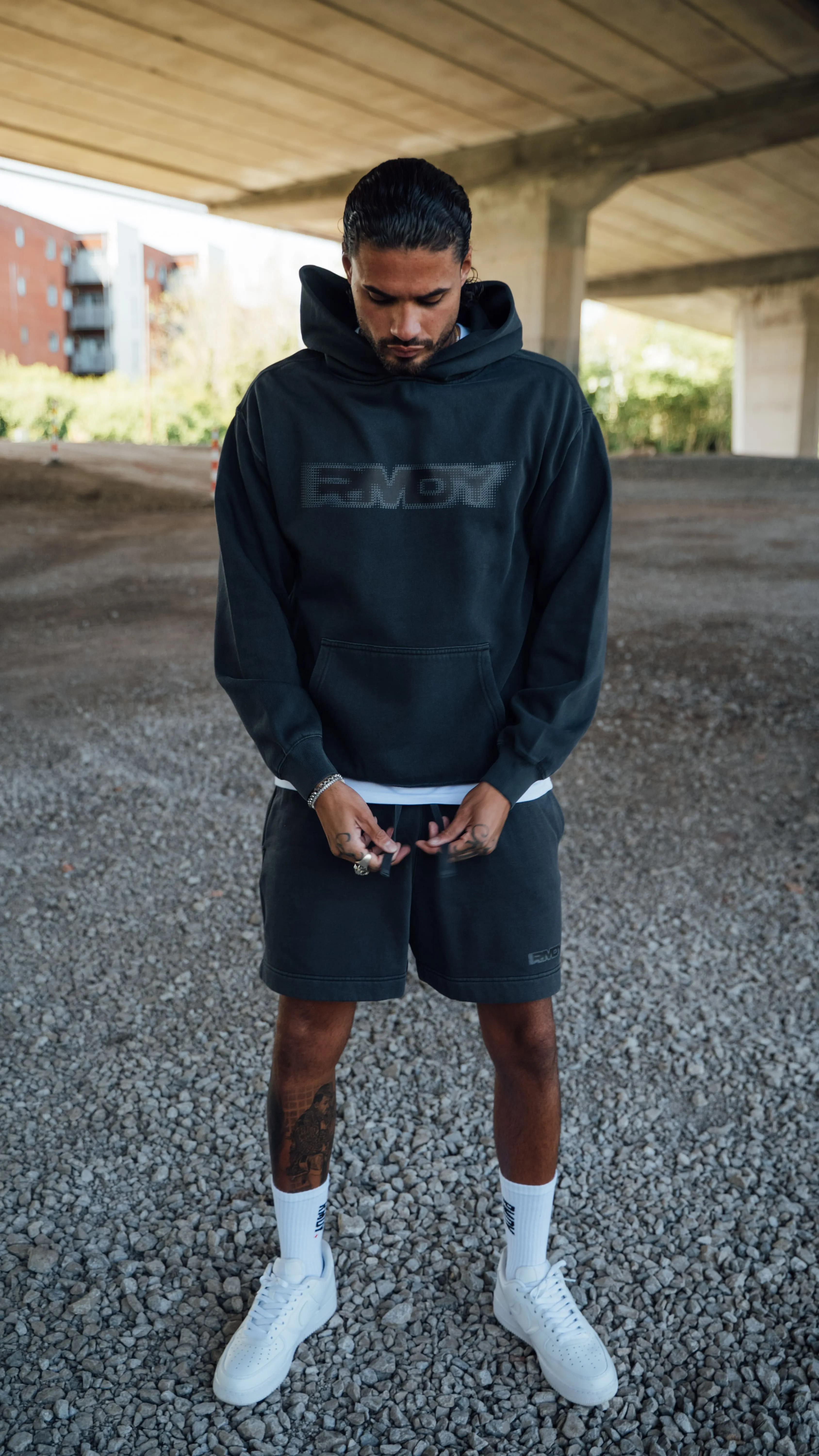 Washed Black Blurred Jogger Shorts