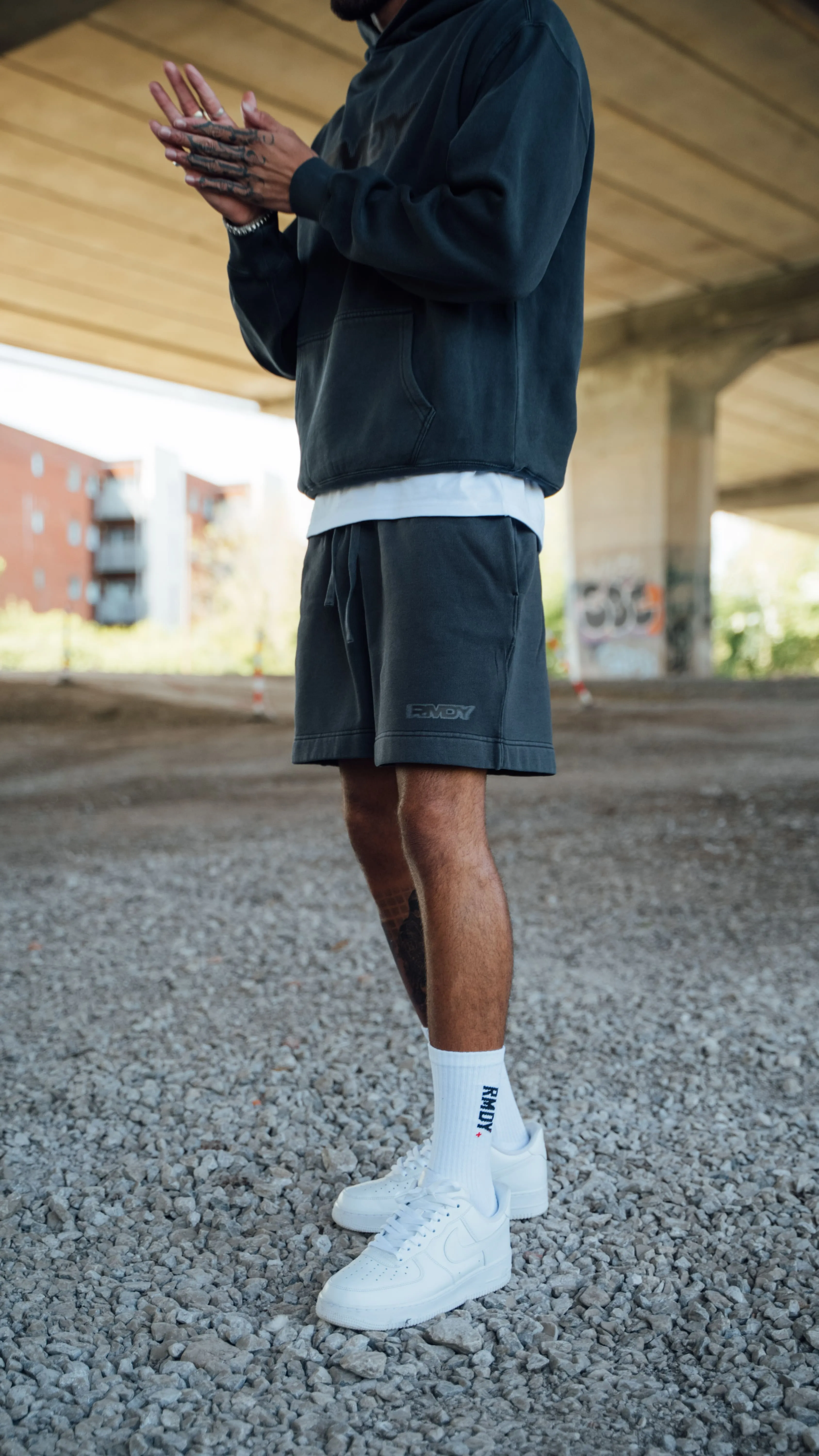 Washed Black Blurred Jogger Shorts