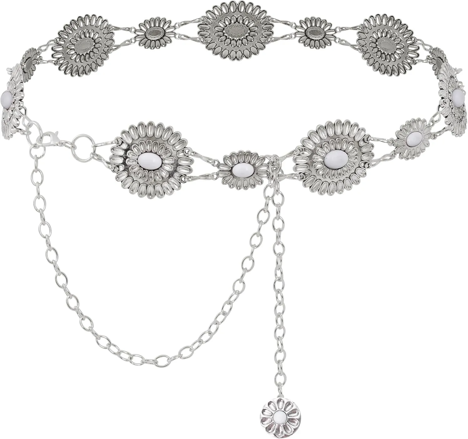 Western Metal Oval Concho Chain Belt for Women Cowgirl Turquoise Waist Chain Belt for Dresses Jeans Western