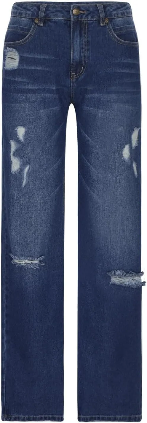 Wide Leg Jeans Woman Distressed Straight Leg Jeans Low Rise Ripped Jeans Baggy Jeans Boyfriend Denim Pants