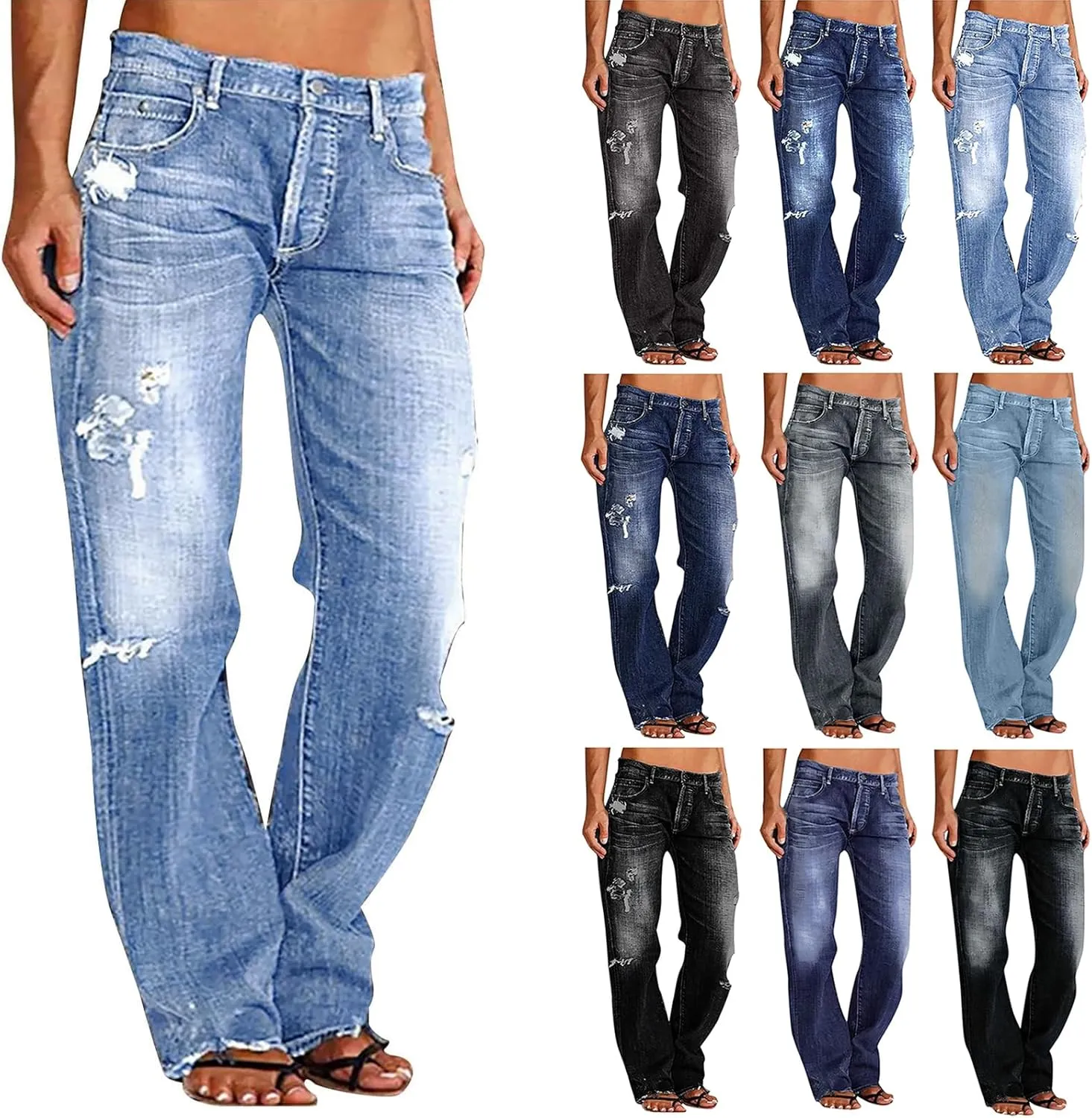 Wide Leg Jeans Woman Distressed Straight Leg Jeans Low Rise Ripped Jeans Baggy Jeans Boyfriend Denim Pants