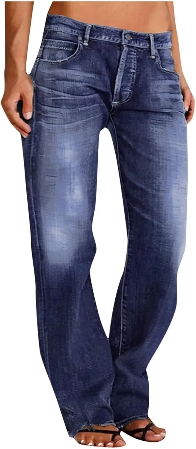 Wide Leg Jeans Woman Distressed Straight Leg Jeans Low Rise Ripped Jeans Baggy Jeans Boyfriend Denim Pants