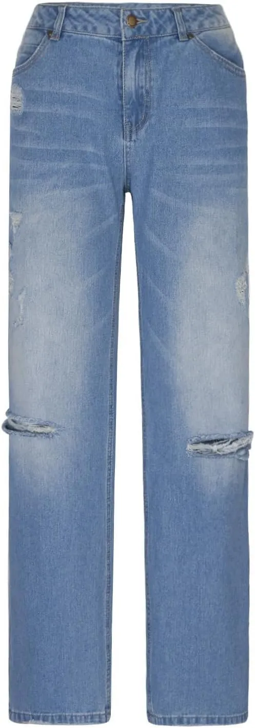 Wide Leg Jeans Woman Distressed Straight Leg Jeans Low Rise Ripped Jeans Baggy Jeans Boyfriend Denim Pants