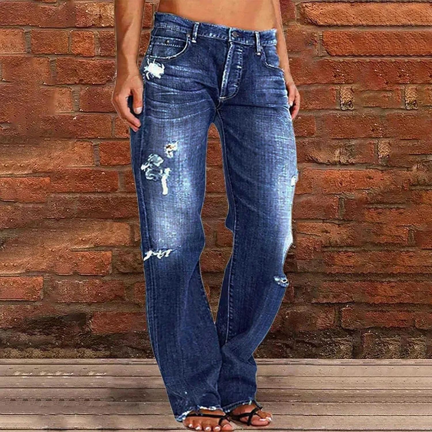 Wide Leg Jeans Woman Distressed Straight Leg Jeans Low Rise Ripped Jeans Baggy Jeans Boyfriend Denim Pants