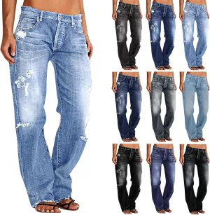 Wide Leg Jeans Woman Distressed Straight Leg Jeans Low Rise Ripped Jeans Baggy Jeans Boyfriend Denim Pants