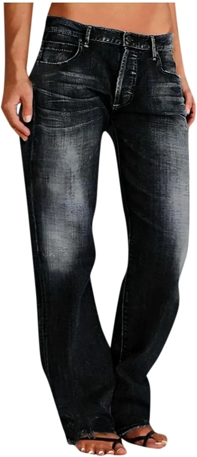 Wide Leg Jeans Woman Distressed Straight Leg Jeans Low Rise Ripped Jeans Baggy Jeans Boyfriend Denim Pants