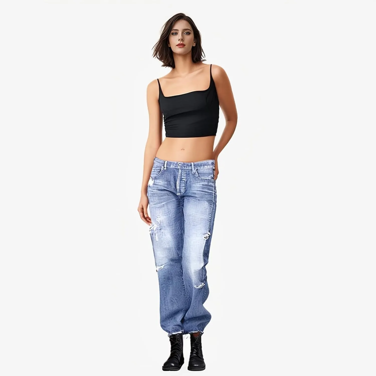 Wide Leg Jeans Woman Distressed Straight Leg Jeans Low Rise Ripped Jeans Baggy Jeans Boyfriend Denim Pants
