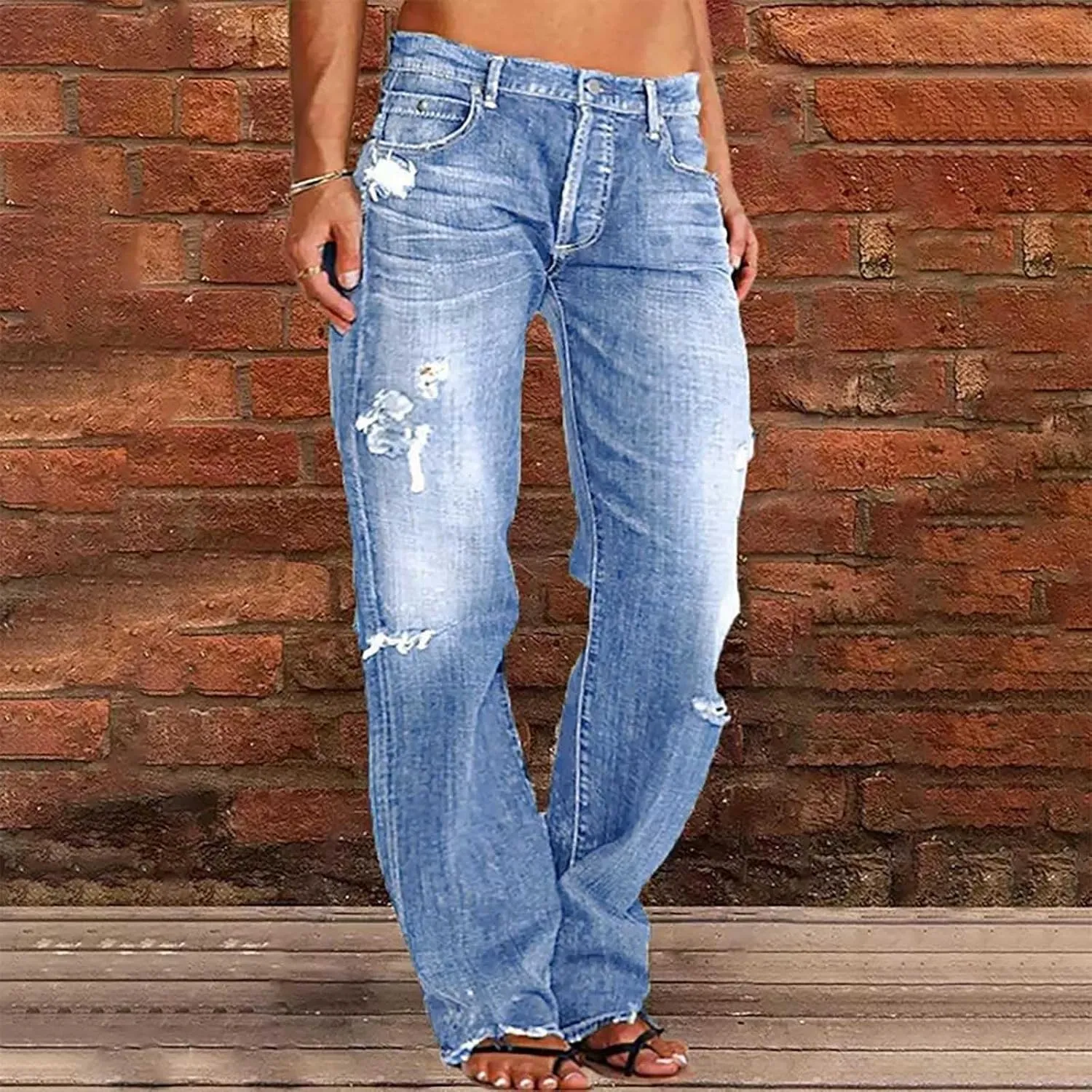 Wide Leg Jeans Woman Distressed Straight Leg Jeans Low Rise Ripped Jeans Baggy Jeans Boyfriend Denim Pants