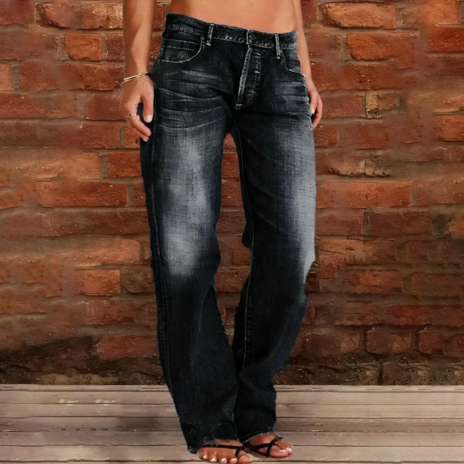 Wide Leg Jeans Woman Distressed Straight Leg Jeans Low Rise Ripped Jeans Baggy Jeans Boyfriend Denim Pants
