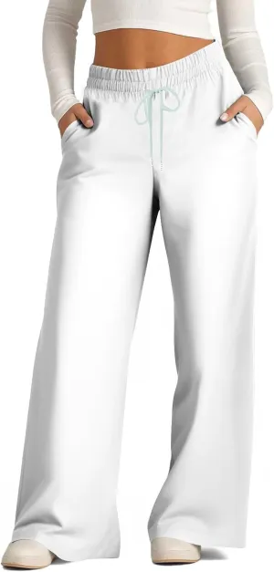 Wide Leg Pants for Women 2024 Stylish Drawstring Elastic High Waist Trousers Casual Color Block Baggy Fall Outfits