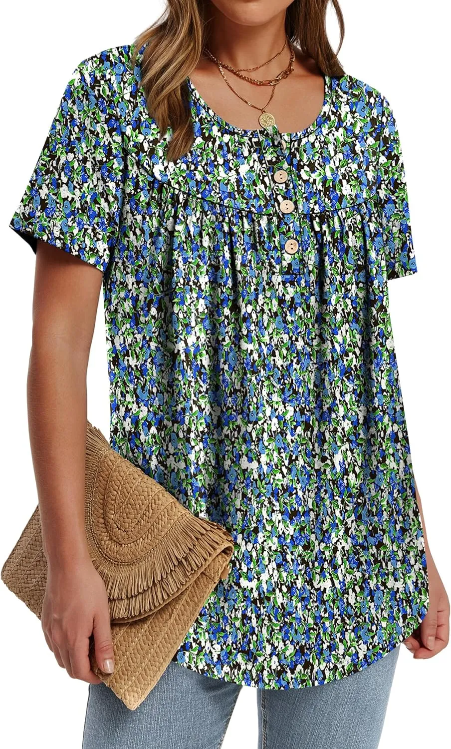 WIHOLL Womens Summer Tunic Tops Button Down Shirts Short Sleeve T-shirts Beach Vacation Clothes Spring S-3XL