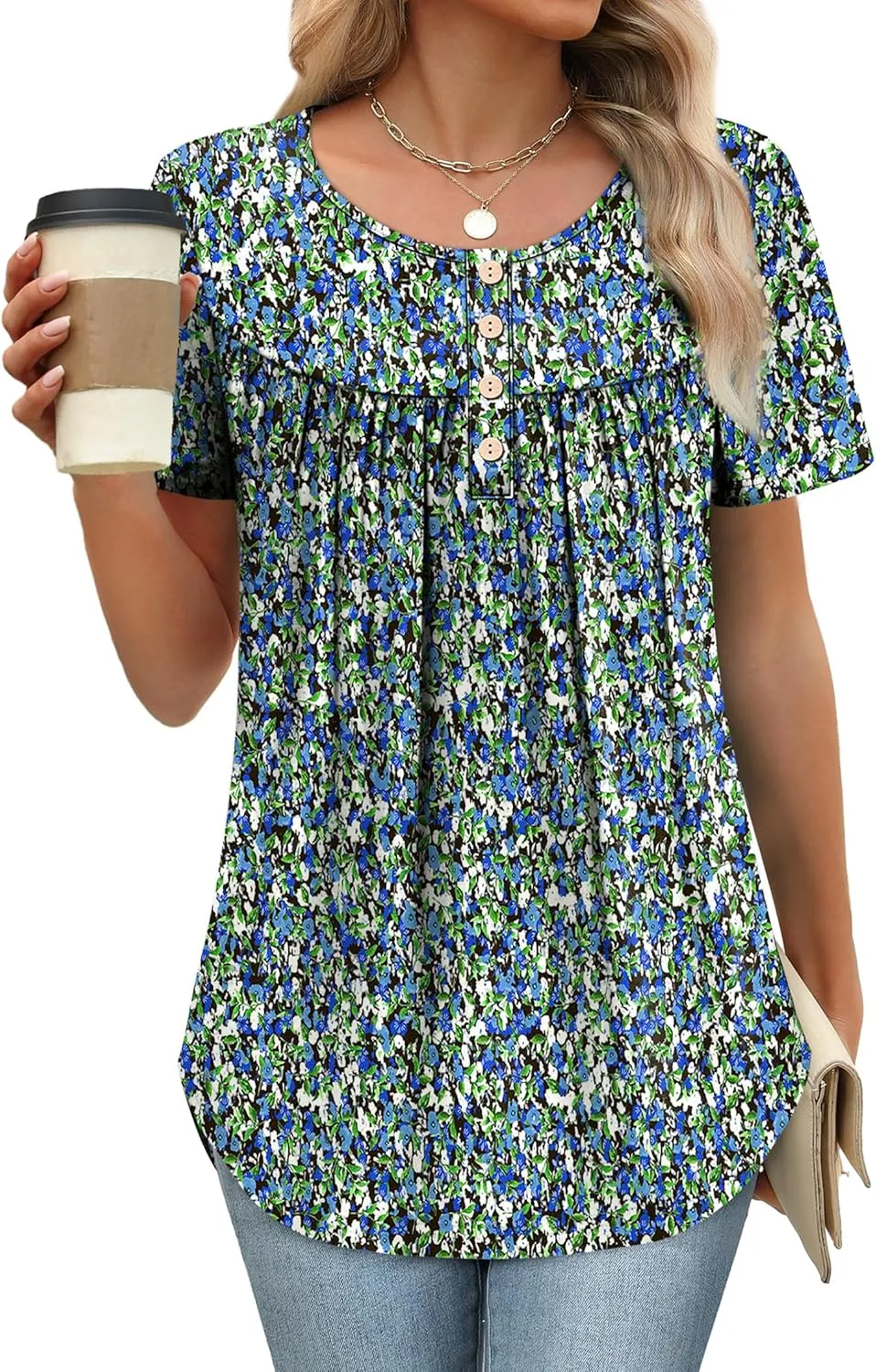 WIHOLL Womens Summer Tunic Tops Button Down Shirts Short Sleeve T-shirts Beach Vacation Clothes Spring S-3XL