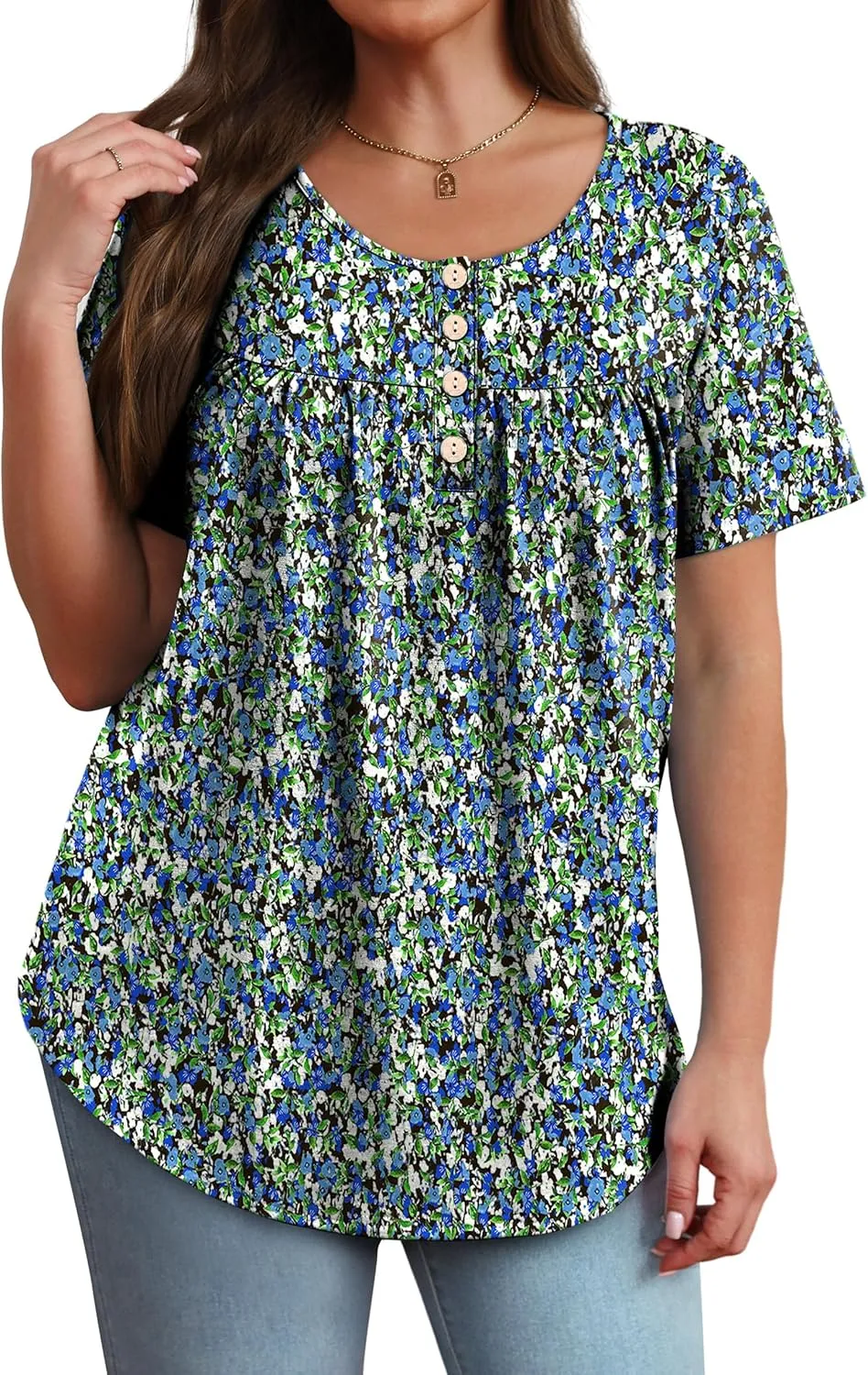 WIHOLL Womens Summer Tunic Tops Button Down Shirts Short Sleeve T-shirts Beach Vacation Clothes Spring S-3XL