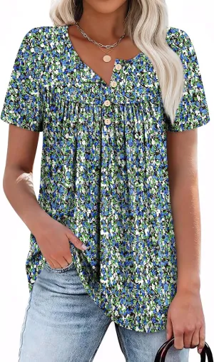 WIHOLL Womens Summer Tunic Tops Button Down Shirts Short Sleeve T-shirts Beach Vacation Clothes Spring S-3XL