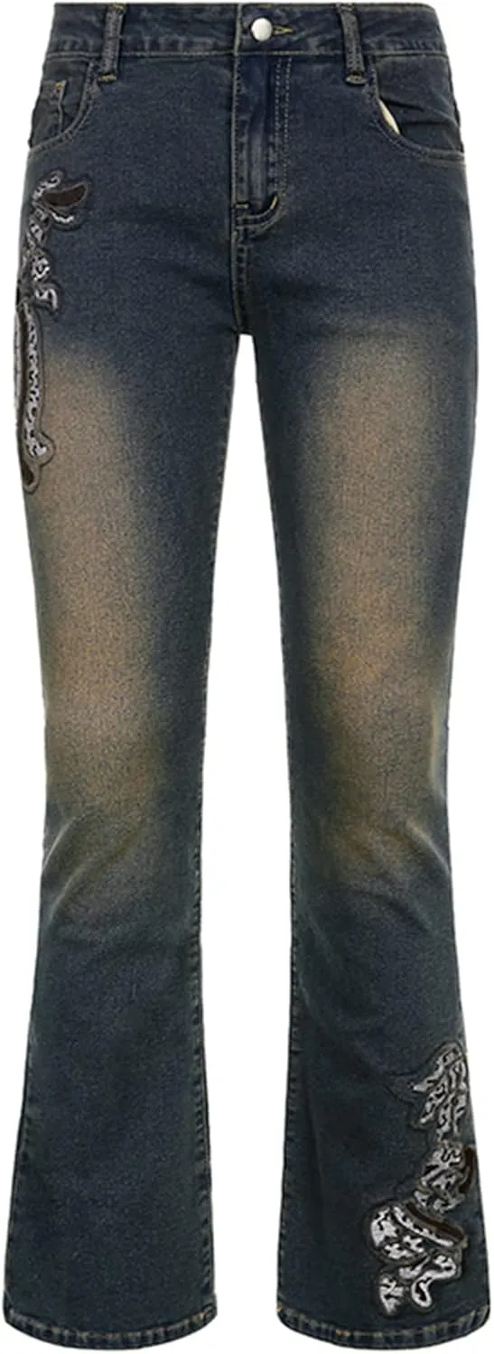 Women Baggy Jeans Y2K High Waist Straight Pants Vintage Wide Leg Denim Trousers Streetwear