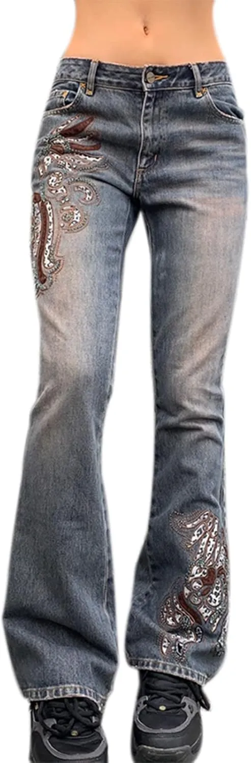 Women Baggy Jeans Y2K High Waist Straight Pants Vintage Wide Leg Denim Trousers Streetwear