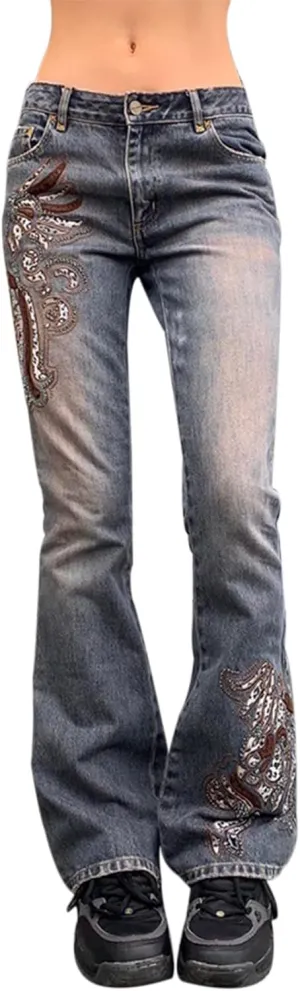 Women Baggy Jeans Y2K High Waist Straight Pants Vintage Wide Leg Denim Trousers Streetwear