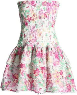 Women Colorblock Printing Mini Dress Strapless Sleeveless High Waist Spliced Folds Slimming Dresses