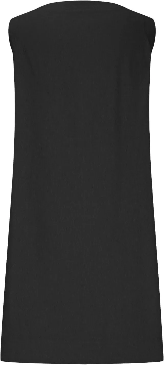Women Cotton Linen Sleeveless Tank Dress Loose Crew Neck Knee Length Dress Summer Solid Color Casual Midi Dresses