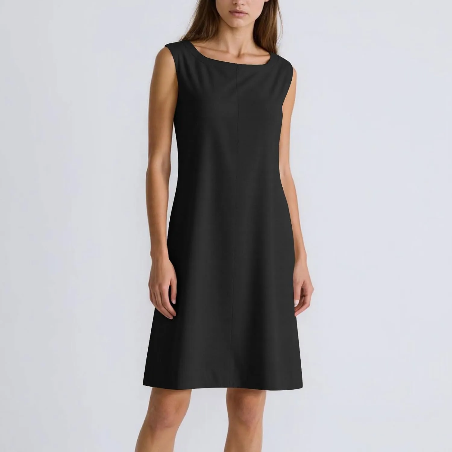Women Cotton Linen Sleeveless Tank Dress Loose Crew Neck Knee Length Dress Summer Solid Color Casual Midi Dresses