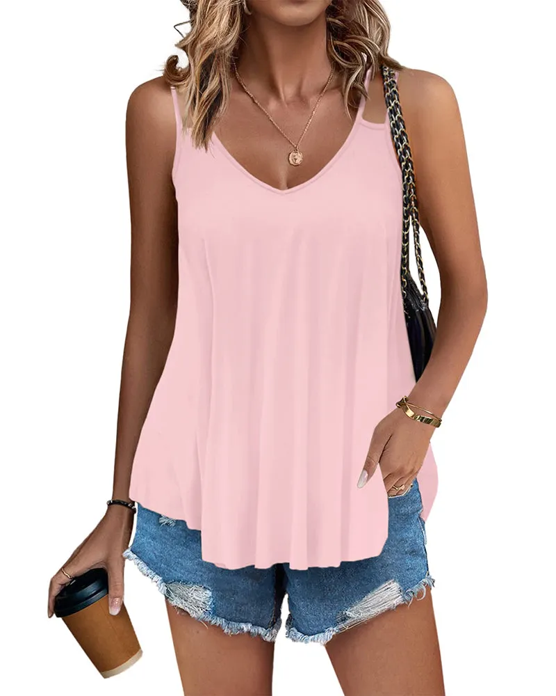 Women Flowy Tank Tops Casual Summer Tops Sexy Tank Tops Spaghetti Strap V Neck Sleeveless Tunic Camisoles - Zeagoo (Us Only)