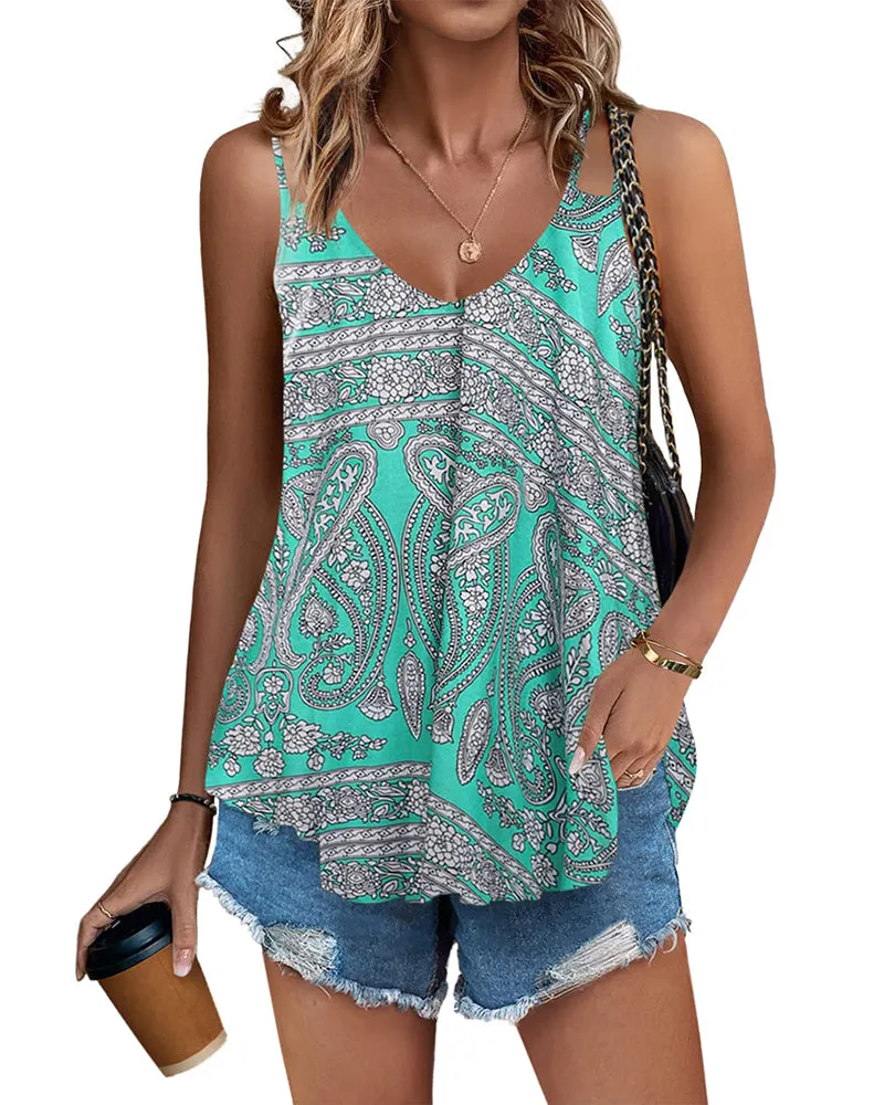 Women Flowy Tank Tops Casual Summer Tops Sexy Tank Tops Spaghetti Strap V Neck Sleeveless Tunic Camisoles - Zeagoo (Us Only)